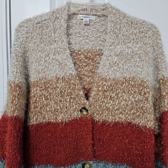 John Paul Richard Cardigan Women's Large Striped Button Up Sweater Pockets GUC - Picture 6 of 10